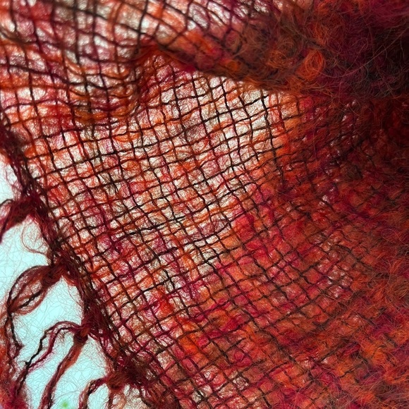 SCARF Shawl Oversize Fuzzy Fringe Woven Cozy Orange Warm Tones Winter Commute - Picture 6 of 10